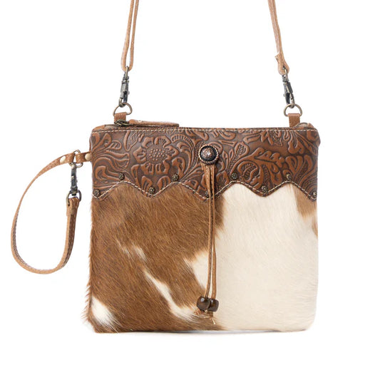 Myra Ornate Hair-On-Hide & Tooled Leather Handbag