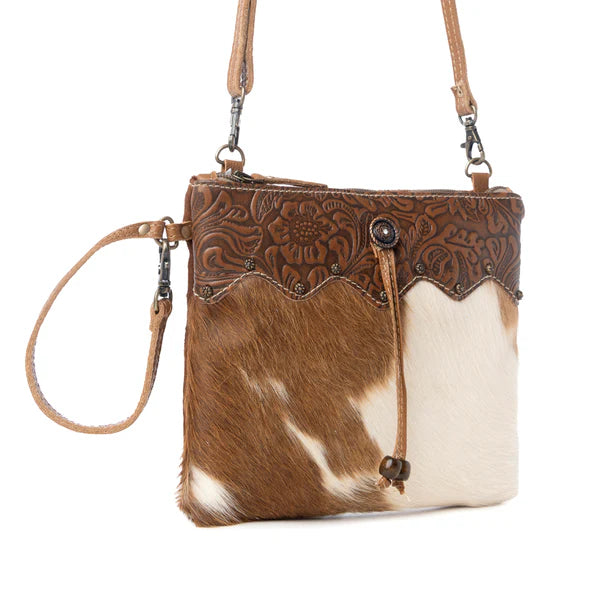 Myra Ornate Hair-On-Hide & Tooled Leather Handbag